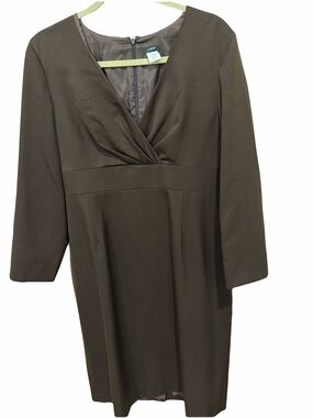 J. Crew 16 Chocolate Brown Long Sleeve V-Neck Sheath Dress Lined EUC